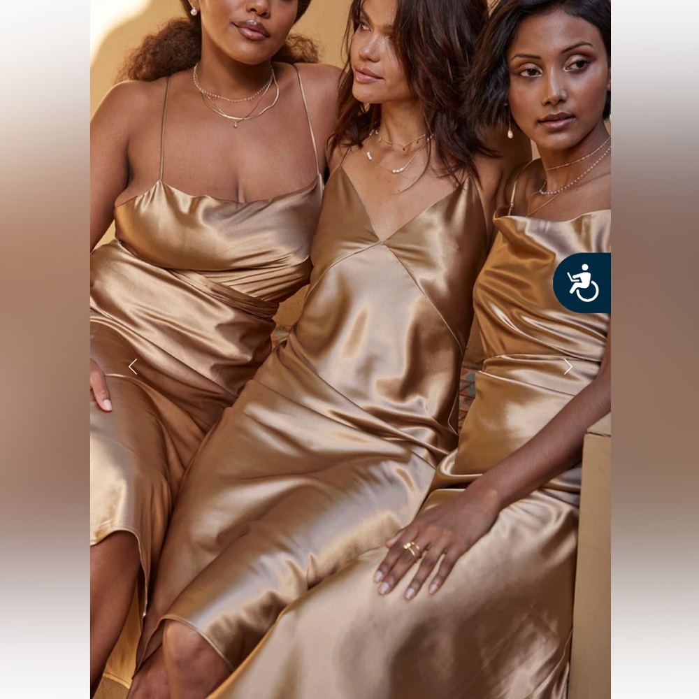 NWT Grace Loves Lace | Silky Satin Midi Dress - Gold - Open Back - Picture 5 of 8